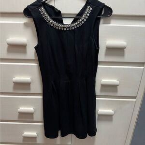 Monteau Black Mini Dress with Embellished Neckline